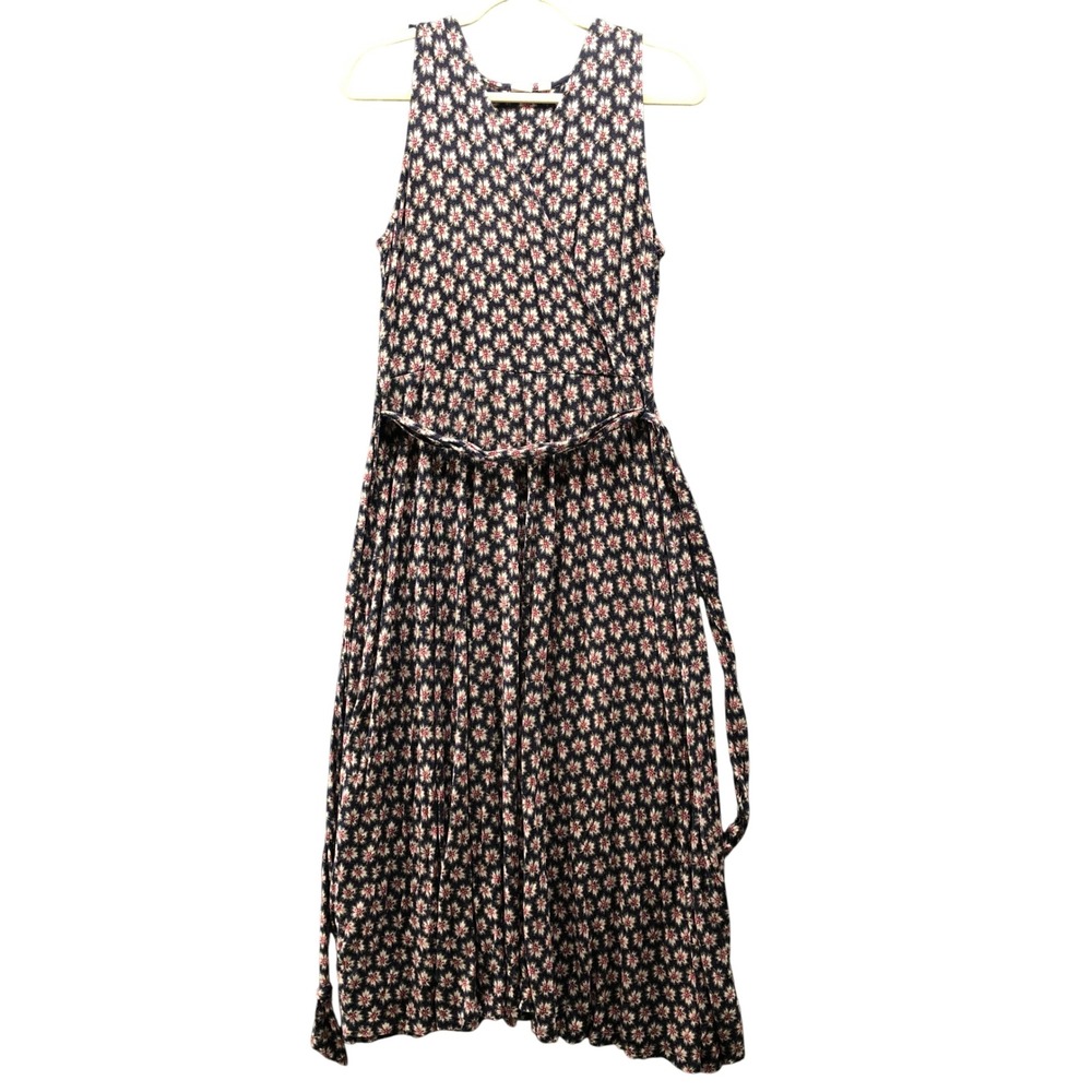 Gap Sleeveless Maxi Dress Size M Blue Red Floral Faux Wrap Jersey Knit A-Line